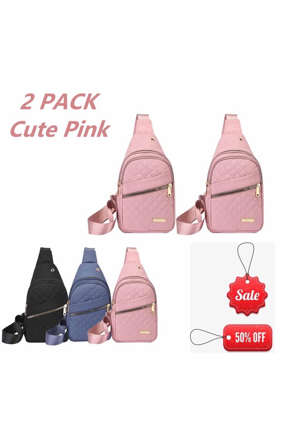 2 Pack Polyester Sling Bags, Small Crossbody Bagss for Women Men, Shoulder Bags Waterproof Tote Chest Bags, Large Capacity Backpack with Data Hole for Outdoor Travel Work Daily Use, Pink