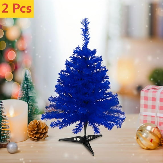 FEOLGEHLY 2 Pcs 12 inch Mini Christmas Tree, Small Tabletop Christmas Tree with Plastic Stand, Realistic Artificial Christmas Trees, Desktop Decorative for Indoor Home Party Holiday Decor, Blue