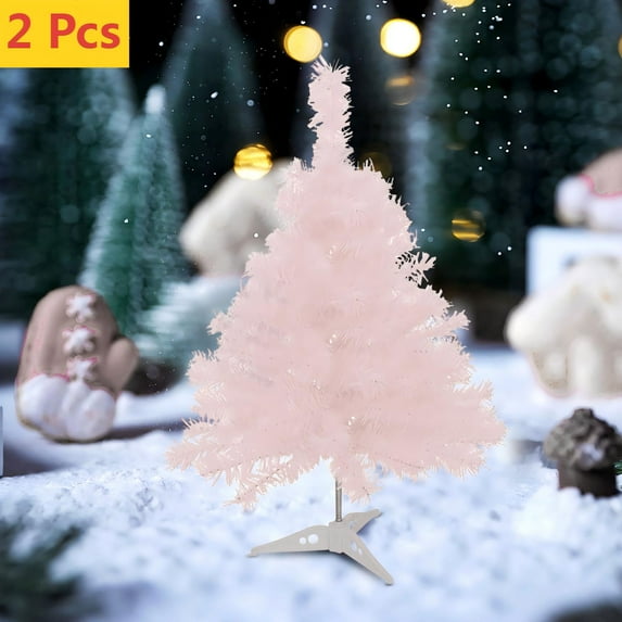 FEOLGEHLY 2 Pcs 12 inch Mini Christmas Tree, Small Tabletop Christmas Tree with Plastic Stand, Realistic Artificial Christmas Trees, Desktop Decorative for Indoor Home Party Holiday Decor, Pink