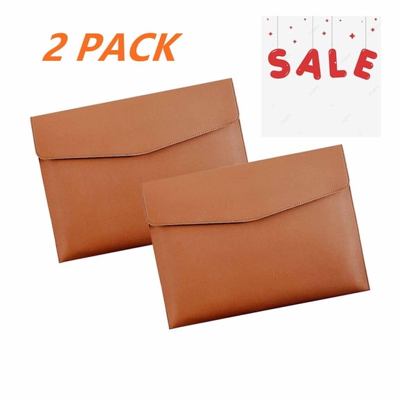 FEOLGEHLY 2 Pcs 13×9" Large capacity File Organizer Premium Faux Leather Document Holder, Heavy Duty File Pocket Folders with Pockets Prongs for Adults Business Office Document Storage, Brown