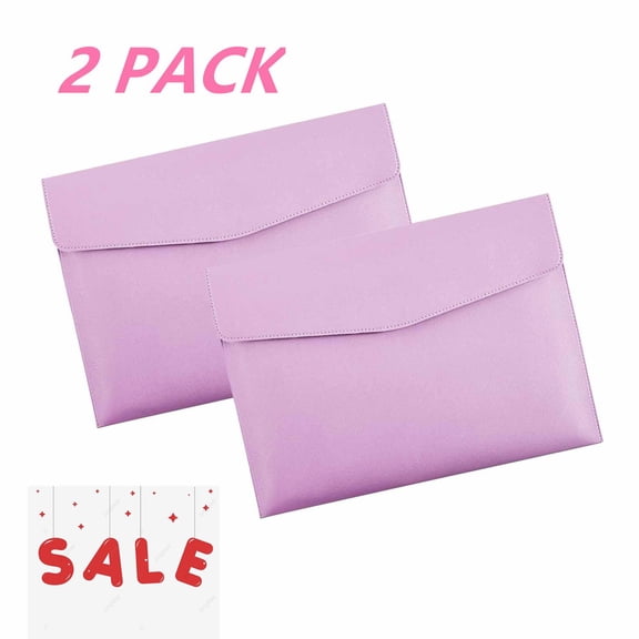 FEOLGEHLY 2 Pcs 13×9" Large capacity File Organizer Premium Faux Leather Document Holder, Heavy Duty File Pocket Folders with Pockets Prongs for Adults Business Office Document Storage, Purple