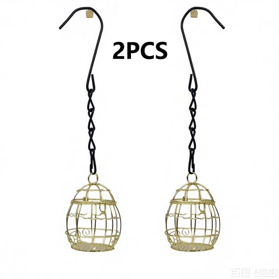 FEOLGEHLY 2 Pcs 2.76×3.74Inch Ball Hanging Bird Feeders for Outdoors, Metal Home Decor Bird Holder, Wild Bird Feeder Stations with Hooks for Outside Garden Wildlife, Easy to Clean and Maintain, Gold