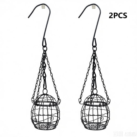 FEOLGEHLY 2 Pcs 2.76×3.74Inch Ball Hanging Bird Feeders for Outdoors, Metal Home Decor Bird Holder, Wild Bird Feeder Stations with Hooks for Outside Garden Wildlife, Easy to Clean and Maintain, Black