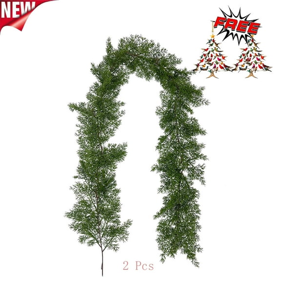 FEOLGEHLY 2 Pcs 6.2 Ft Artificial Christmas Garland, Christmas Pine Greenery Garland, Norfolk Pine Garland for Holiday Mantel Fireplace Table Runner Centerpiece Decorations Indoor Outdoor, Green