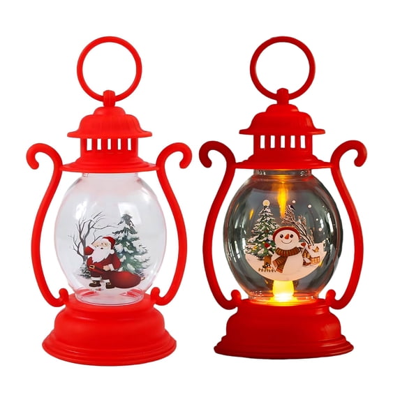 FEOLGEHLY 2 Pcs Christmas Snow Globes Light, Christmas Handheld Small Oil Lamps, Battery Powered Glitter Lantern, for Christmas Home Holiday Party Gifts, Santa Claus Christmas Decorations for Home