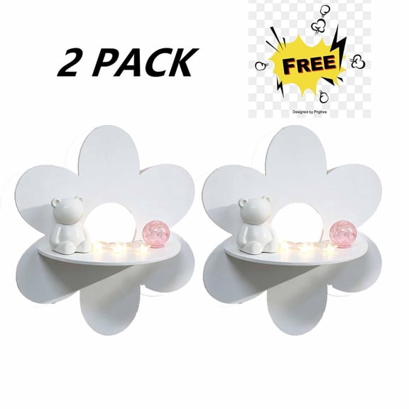 FEOLGEHLY 2 Pcs Daisy Flower Floating Shelves, Wooden Boho Daisy Plant Shelf, Wall Mounted Display Stand, Hanging Display Flower Decor for Living Room Bathroom Bedroom, White
