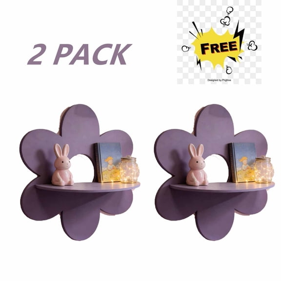 FEOLGEHLY 2 Pcs Daisy Flower Floating Shelves, Wooden Boho Daisy Plant Shelf, Wall Mounted Display Stand, Hanging Display Flower Decor for Living Room Bathroom Bedroom, Purple