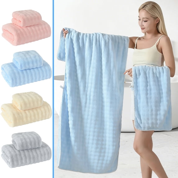 FEOLGEHLY 2 Piece Bath Towel Set, 100% Cotton Large Towels for Bathroom, Soft and Absorbent, Light Weight, Include 1 Bath Towels and 1 Hand Towels Bathroom Towel Set, Blue