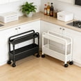thumbnail image 1 of FEOLGEHLY 2-Tier Narrow Gap Storage Cart 42x40x13cm with 360° Wheels and Detachable Hooks, Slim Organizer for Kitchen Bathroom, Crevice Trolley, Kitchen Gap Rack, Bathroom Cart (Black), 1 of 7