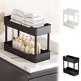 thumbnail image 1 of FEOLGEHLY 2-Tier Plastic Countertop Storage Rack with Drainage Holes, Vanity Storage Tray for Bathroom Shelf, Two-Tier Organizer for Kitchen Counter, White/Black (Black), 1 of 6