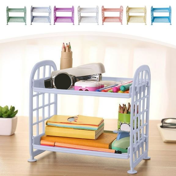 FEOLGEHLY 2 Tier Stackable Storage Shelf Organizer, Heavy Duty Metal Desktop Space Saver for Home Office Kitchen Bathroom Multipurpose Drawer Organization, Purple