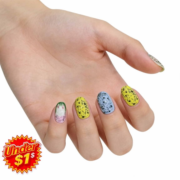 FEOLGEHLY 24Pcs Easter Press On Nails Short, Cute Square Wearable Fake Nails, Flower Easter Egg Design False Nails Kit with Jelly Glue and Nail File for Spring Summer DIY Manicure Easter Decorations