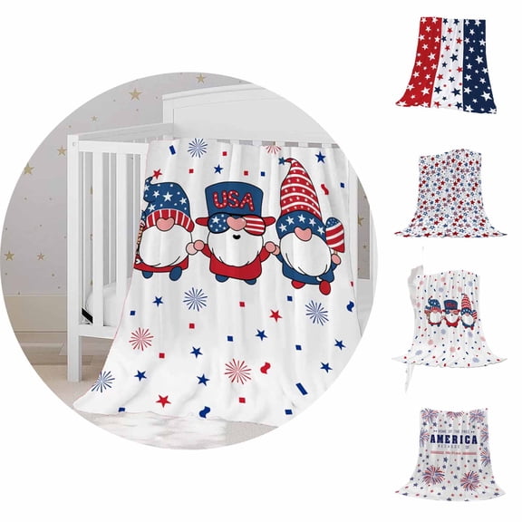 FEOLGEHLY 27.6x39.4in Patriotic Flannel Throw Blanket, 4th of July Independence Day Decor Blanket, Red White Blue Soft Warm Sofa Bed Blanket for Home Memorial Day Veterans Day Holiday Decor