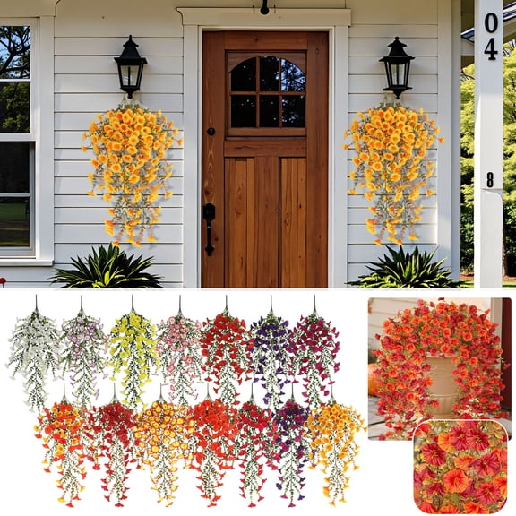 FEOLGEHLY 2PCS Artificial Hanging Flowers, Cascading Morning Glory Vine Decor, Waterproof Fade Resistant Fake Trailing Vine for Outdoor Garden Wall Wedding Arch Patio Porch Decor Gift, 30.31 in (I)