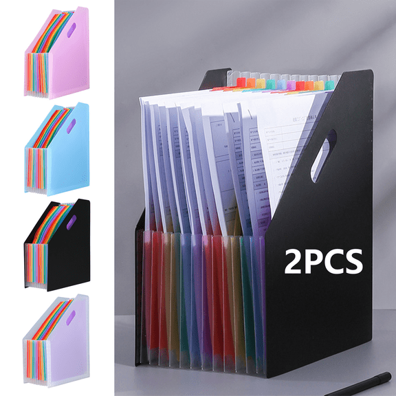 FEOLGEHLY 2PCS File Folders, Tilted Vertical Multi-Tier Document Folder, A4-sized Expandable Document Storage Portable Durable for Work Office Organise Exam Papers Receipts Contracts (Clear)