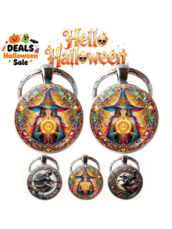 2PCS Halloween Charms, Halloween Witch Keychain Pendant – Metal Bag Hanging Decor, Compact Key Ring Accessory for Halloween Party Decorations Favors, Holiday Gifts (A)