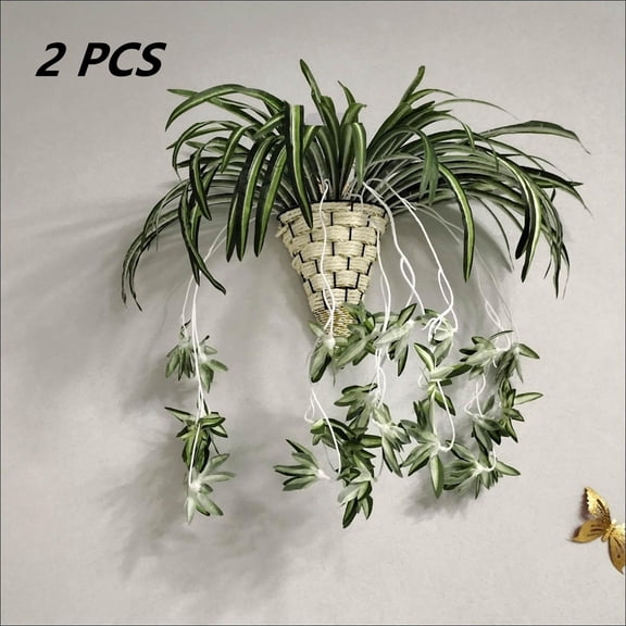 FEOLGEHLY 2Pcs Artificial Flowers 23.6" Silk Plastic Faux Hanging Spider Plant UV Resistant Fake Flowers for Outdoor Home Wedding Mother's Day Gift Porch Cemetery Decor