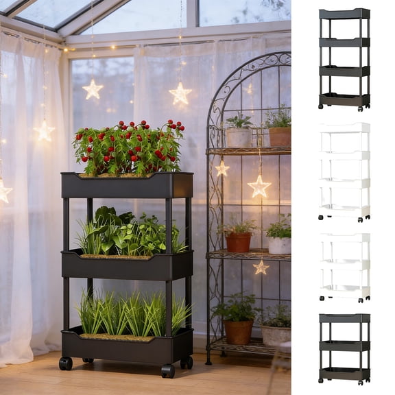 FEOLGEHLY 3/4-Tier Narrow Rolling Cart, Slim Storage Cart with Wheels, Space-Saving Rack, Rolling Plant Stand for Indoor Outdoor, Plastic Wheeled Trolley for Kitchen Balcony, 15cm Narrow (BLACK_S)