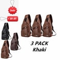 thumbnail image 1 of FEOLGEHLY 3 Pack Faux Leather Sling Bags, Small Crossbody Bagss for Men Women, Shoulder Bags Backpack Chest Daypack with Earphone Hole Adjustable Strap for Hiking Outdoor Travel Daily Use, Khaki, 1 of 10