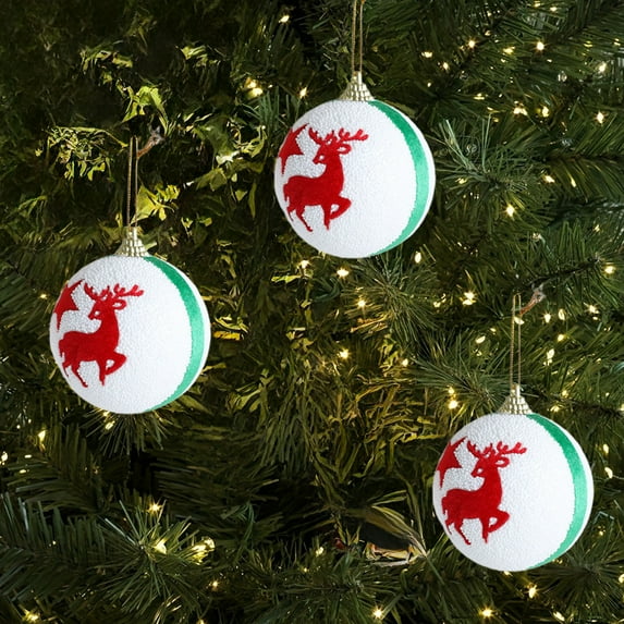 FEOLGEHLY 3 Pcs Shatterproof Christmas Balls Ornaments Set, Assorted Plastic Balls Tree Ornaments, Luxury Christmas Baubles Hanging Decorations for Xmas Tree Holiday Wreath Garland Decor, Red