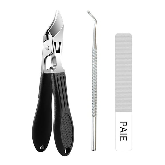 FEOLGEHLY 3 Pcs Stainless Steel Pointed Nail Clipper Set, Fingernail & Toenail Cutter with Nail File and Nail Pick, Nail Trimmer for Thick Nails, Manicure Tools for Men Women Adults Seniors