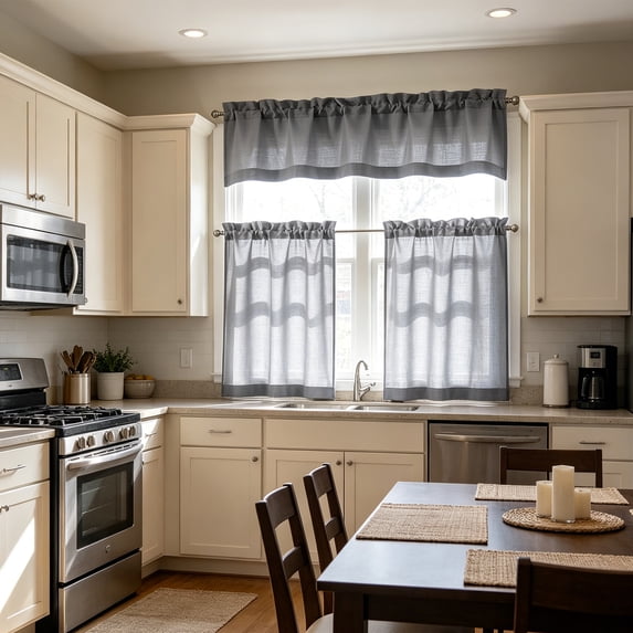 FEOLGEHLY 3 Piece Kitchen Curtains and Valances Set for Window, 30*14in & 30*45in Cafe Curtain, Cute Decorative Drawstring Sheer Drapes for Kitchen Bedroom Dining Room Home Decor