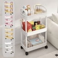 thumbnail image 1 of FEOLGEHLY 3 Tier Kitchen Cart with Wheels and Handles, Red Rolling Storage Shelf for Bathroom, Coffee Bar, Microwave Stand, Expandable Countertop Organizer with Hooks, 1 of 7