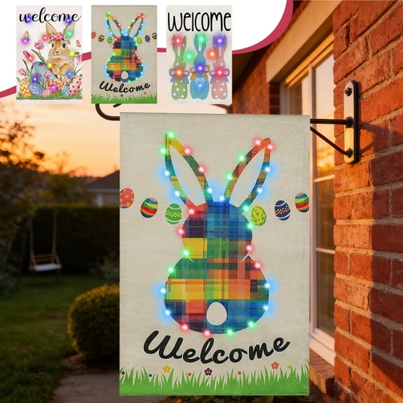 FEOLGEHLY 30x45cm Double-Sided Easter Garden Flag, Cute Bunny and Easter Egg Design with Floral Accents, Weather-Resistant Polyester Yard Flag for Outdoor Spring Decoration, Easy Hang Sleeve, A