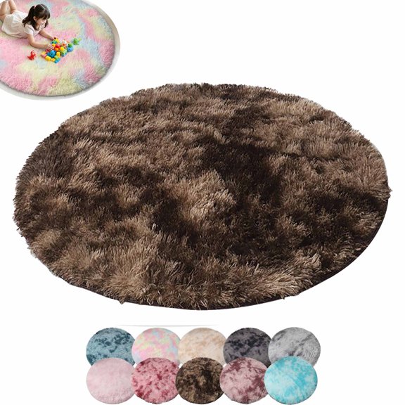 FEOLGEHLY 31.5" Tie-Dyed Coffee Fluffy Round Rug, Soft Area Rugs for Room, Play Mat for Living Room, Non Slip Circle Rug for Bedroom, Shag Plush Carpets for Dorm, Room Decor