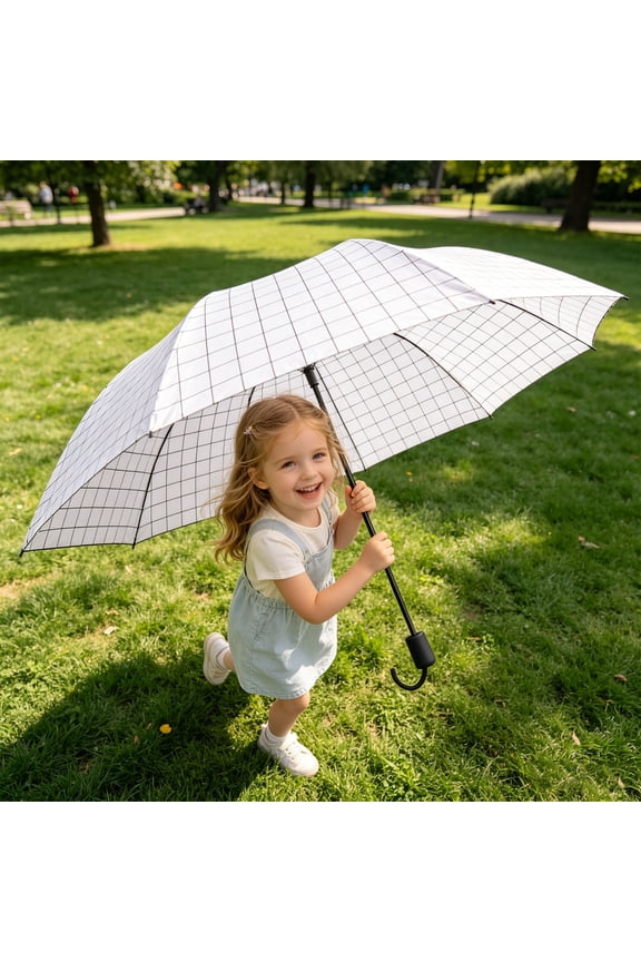 38" Large Compact Travel Umbrella Folding Sun Umbrellas for Rain Oversized Foldable Vented Double Windproof Telescopic 8 Ribs Sturdy Large Size, White