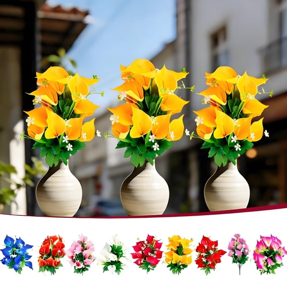 FEOLGEHLY 3PCS Calla Lily Artificial Flowers, Fadeless Long Adjustable Stem, No Maintenance Fresh Faux Decor for Home Office Wedding Party Decoration Mother's Day Gift 21.7x15.7 in (D)