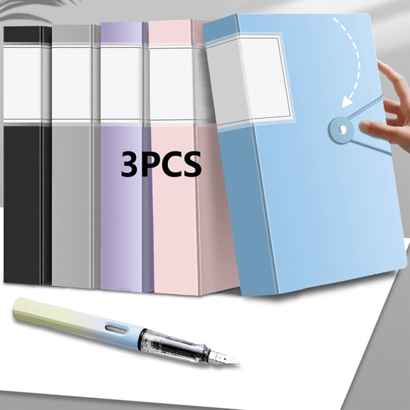 FEOLGEHLY 3PCS Plastic File Folders, 30 Page A4 Tower-style Fastening Straps Document Folder, Clear Document Storage Portable Durable for Work Office Organise Exam Papers Receipts Contracts (Purple)