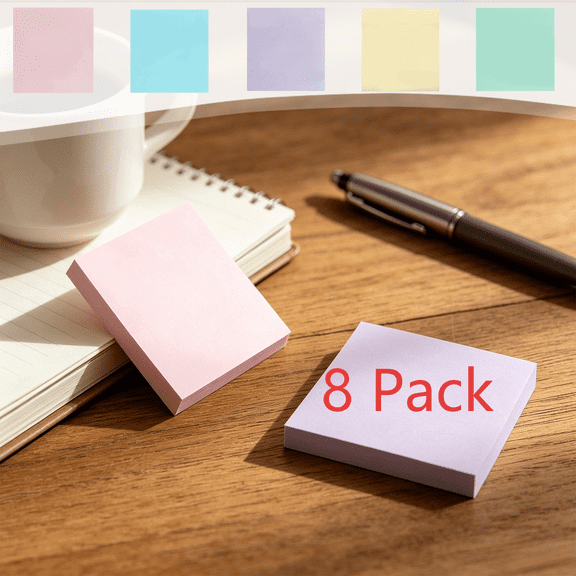 FEOLGEHLY 3x3 Sticky Notes, 8 Pads (100 Sheets/Pad) - Semi Transparent Sticky Notes, Pastel Sticky Notes, Self-Stick Note Pads Notes for Office Home, Memo Notes, Journals & Planning (Purple)