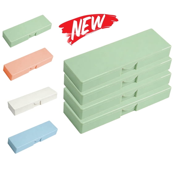 FEOLGEHLY 4 Pack Double-Sided Pencil Case Pencil Box, Translucent Frosted Plastic Stationery Box with Divider, Macaron Color Pen Organizer for Office Home, Green