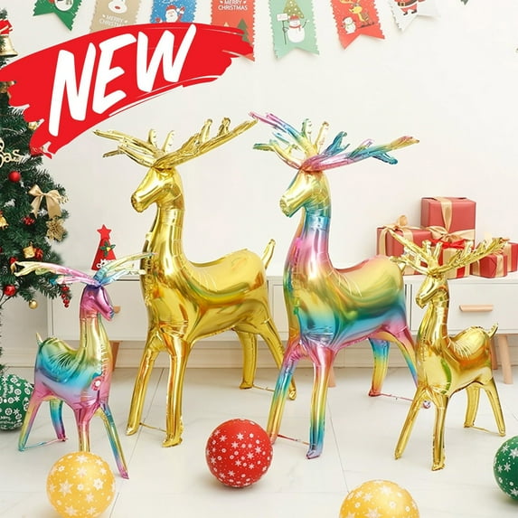 FEOLGEHLY 4 Pack Multicolor Giant Christmas Balloons for Party Decor, Large Standing Reindeer Balloon, Elk Inflatable Holiday Christmas Decorations, Christmas Foil Balloons for Home Decor Indoor, L