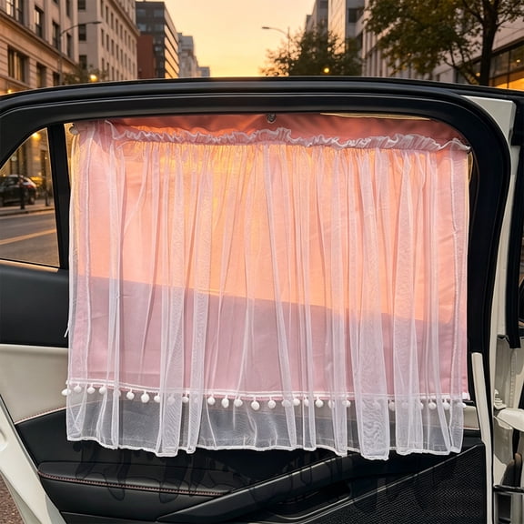 FEOLGEHLY 4 Pack Pink Car Side Window Sunshade Privacy Curtains Blinds Front & Rear Window Shade Silk Fabric Set, Blackout UV Protection Car Window Shades, Auto Camping Windows Screen Shades