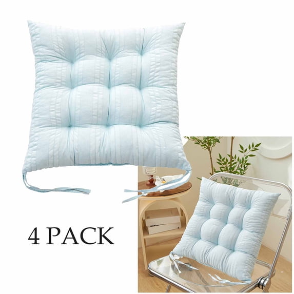 FEOLGEHLY 4 Pack Square Chair Cushions for Dining Kitchen Chairs 16 Inches Seat Cushion Pads Warm Thick Comfort Chair Cushions for Office with Ties(16", Blue)
