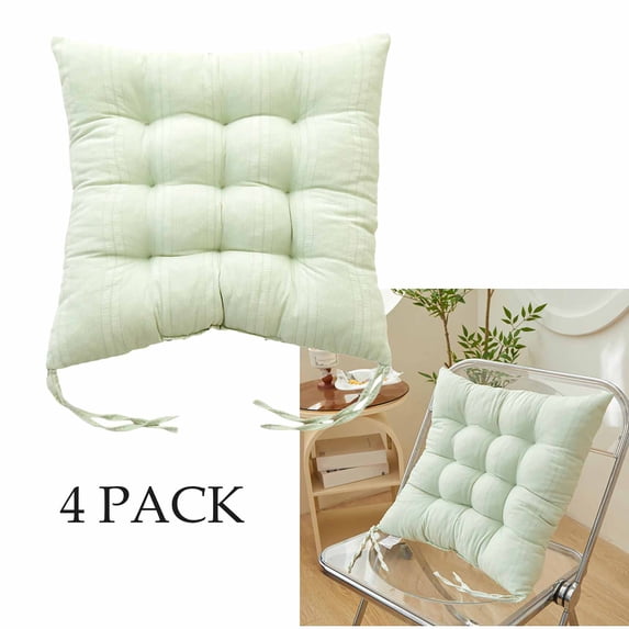 FEOLGEHLY 4 Pack Square Chair Cushions for Dining Kitchen Chairs 16 Inches Seat Cushion Pads Warm Thick Comfort Chair Cushions for Office with Ties(16", Green)