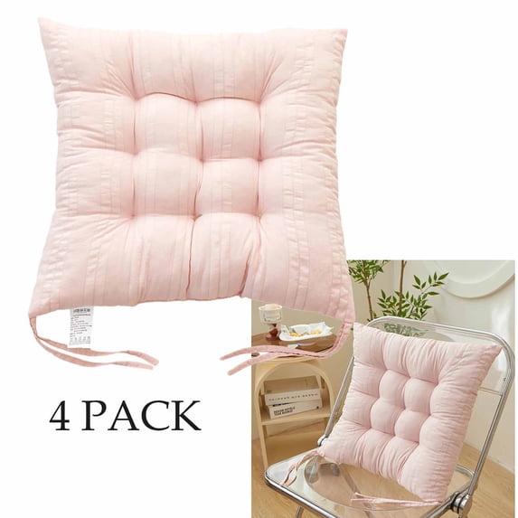 FEOLGEHLY 4 Pack Square Chair Cushions for Dining Kitchen Chairs 16 Inches Seat Cushion Pads Warm Thick Comfort Chair Cushions for Office with Ties(16", Pink)