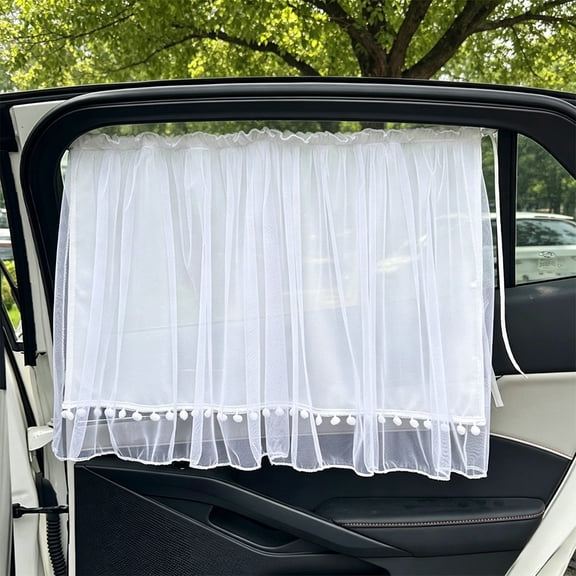 FEOLGEHLY 4 Pack White Car Side Window Sunshade Privacy Curtains Blinds Front & Rear Window Shade Silk Fabric Set, Blackout UV Protection Car Window Shades, Auto Camping Windows Screen Shades