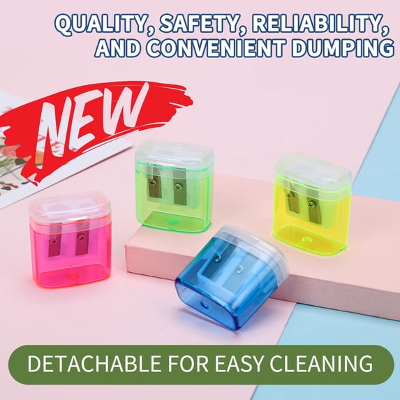 FEOLGEHLY 4 Pcs Handheld Pencil Sharpeners with Lid, Multicolor Dual Hole Manual Little Sharpener for Crayons Graphite Pastel Colouring Lip Liners Eye Brow Pencils, Office Supplies, Multicolor