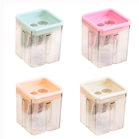 FEOLGEHLY 4 Pcs Handheld Pencil Sharpeners with Lid, Multicolor Dual Hole Manual Little Sharpener for Crayons Graphite Pastel Colouring Lip Liners Eye Brow Pencils, Office Supplies, Random