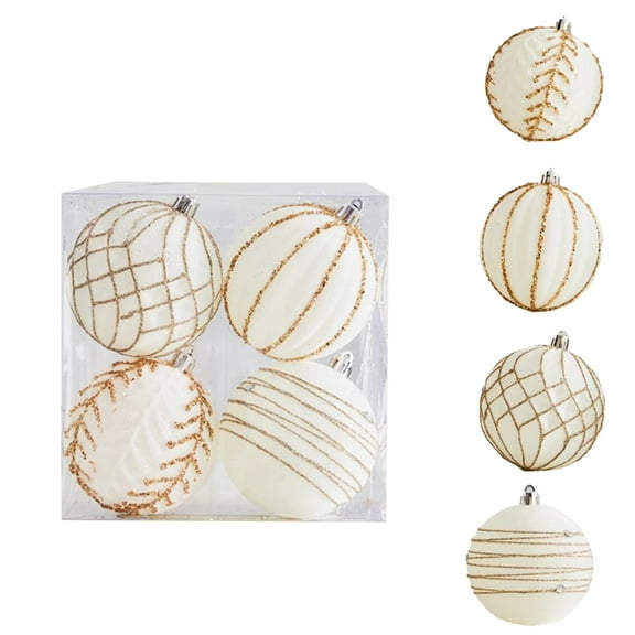 FEOLGEHLY 4 Pcs Large Farmhouse Christmas Tree Ornaments Set Velvet Balls, Shatterproof Christmas Bulbs Ornaments for Xmas Tree Decorative, Vintage Party Home Neutral Decorations, Gold