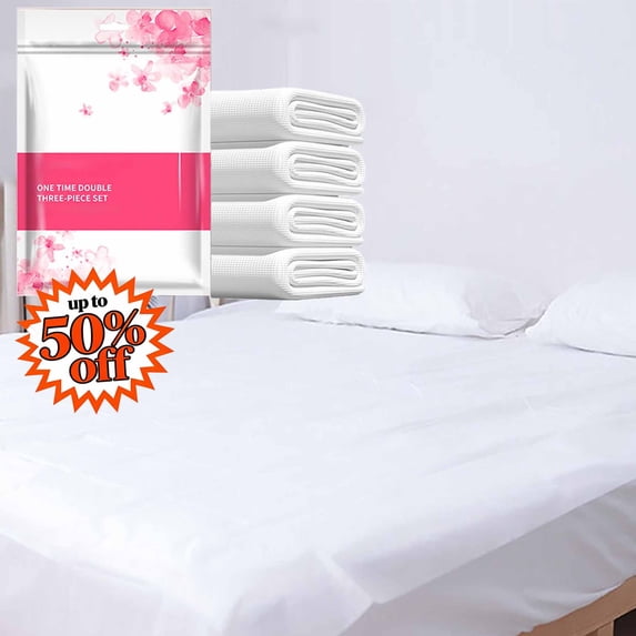 FEOLGEHLY 4 Piece Disposable Twin/Queen Sheets Microfiber Flat Bed Sheets Only (71x91in) ,Duvet Cover(87x94in) and 2 Throw Pillow Cases(20x32in) Set, Washable Breathable Bedding for Business Travel