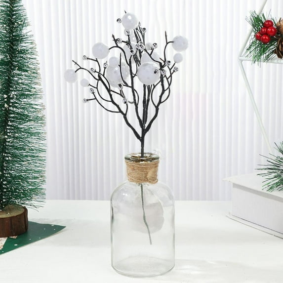 FEOLGEHLY 4 Pieces Christmas Glitter Berries Stems 12 inch Christmas Berry Picks Artificial Glittered Berries Ornaments Floral Stems for Xmas Tree,Home Wreath,Party Decoration, White