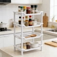 thumbnail image 1 of FEOLGEHLY 4 Tier Expandable Kitchen Shelf Organizer, Adjustable Countertop Storage Rack with Hooks for Spices, Coffee Bar, Microwave Stand, White, 1 of 6