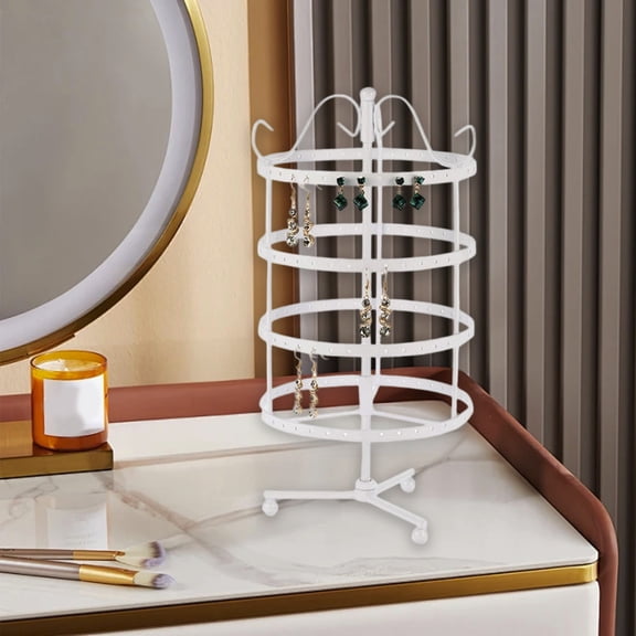 FEOLGEHLY 4 Tier Rotating Jewelry Organizer, 360 Degree Spinning Storage Shelf, White Multi-Purpose Stackable Space Saver for Vanity, Bathroom, Closet, Office
