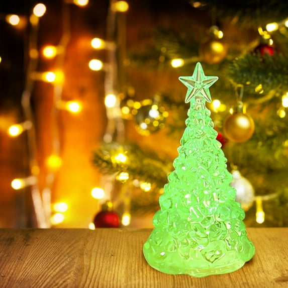FEOLGEHLY 4 inch Mini Tabletop Christmas Tree Night Light, Battery Operated Plastic Lighted Christmas Tree for Home Office Fireplace Christmas Holiday Decoration Festive Decor Gift