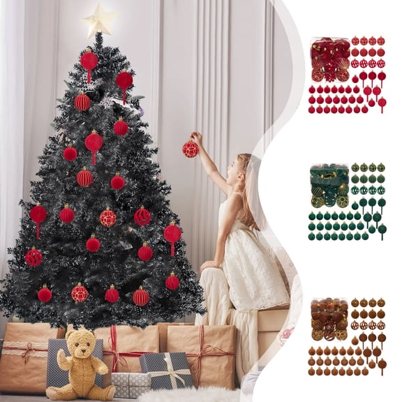 FEOLGEHLY 42 Pcs Velvet Christmas Ball Ornaments Sets, Farmhouse Large Shatterproof Plastic Christmas Bulbs Ornaments for Xmas Tree Decorative, Vintage Party Home Neutral Decorations, Green
