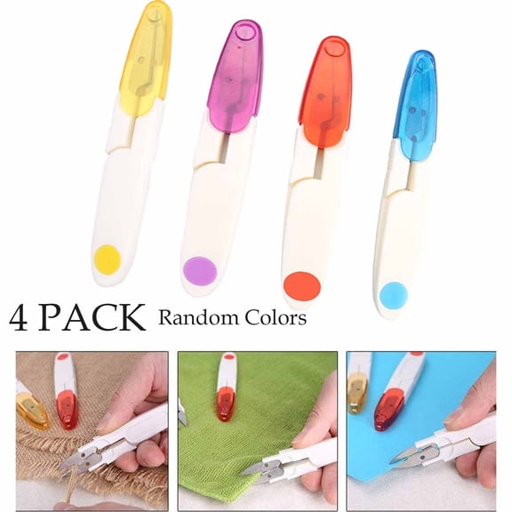 FEOLGEHLY 4PCS Compact 4 Inch U Shaped Portable Scissors with Protective Safety Cover for Yarn, Cross-Sew, Thread, Sewing - Ideal for Craft, DIY, Sew Trimming Snips